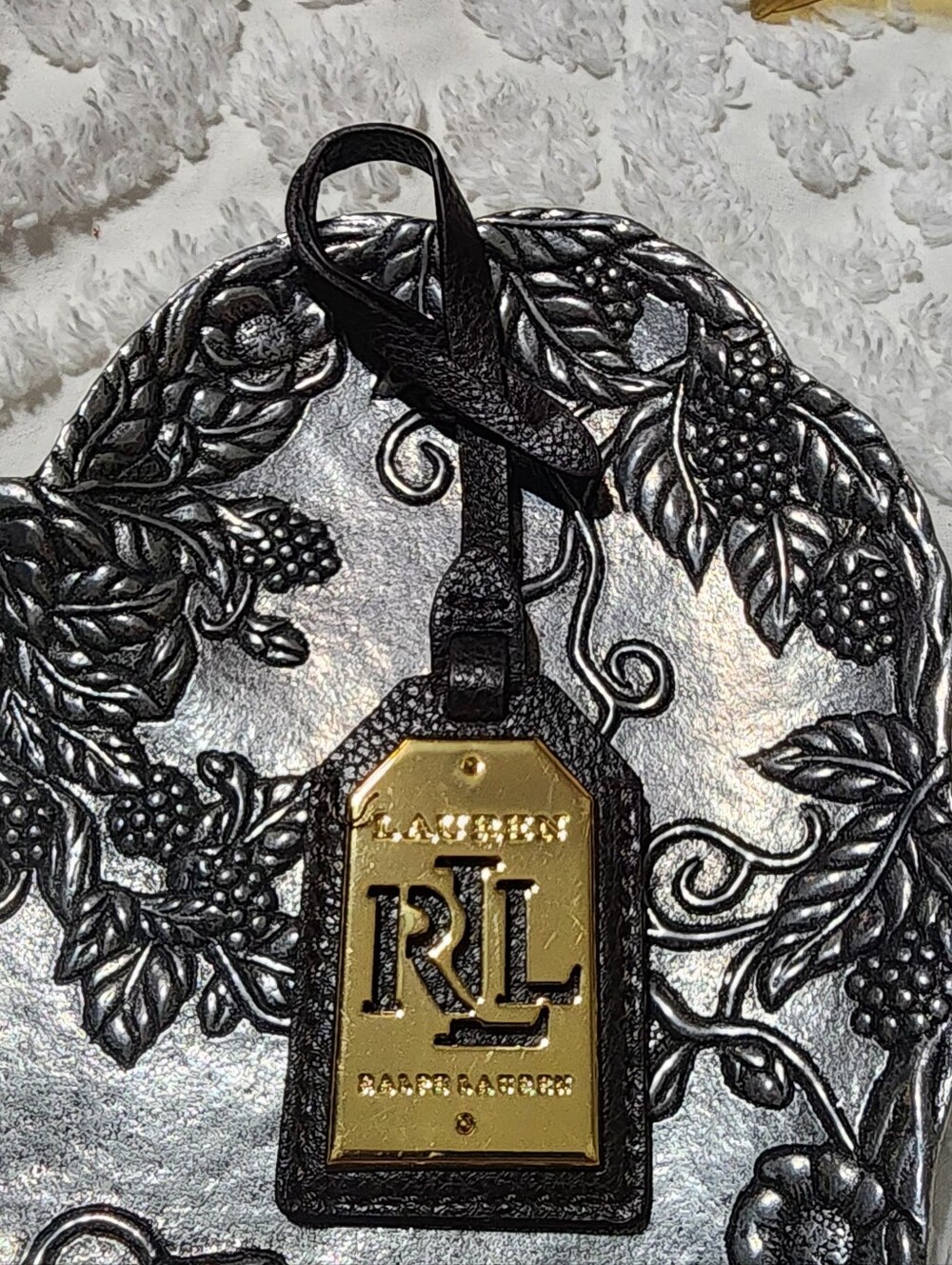 RALPH LAURENBLACK LEATHERGOLD BRASS METALKEY FOB BAG CHARM KEYCHAIN HANG - Picture 3 of 13